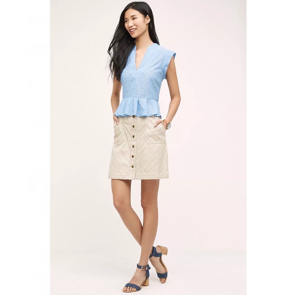 Anthropologie Pilcro & The Letterpress Button Front Striped Skirt Size 10